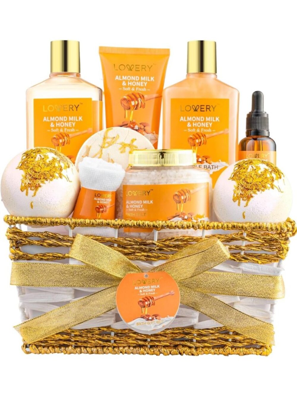 Pampering Spa Gift Basket for Women - 10 Pc Almond Milk & Honey Self-Care Set